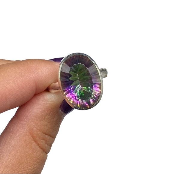 Jewelry - Mystic Quartz Ring Solid Sterling Silver 925 Purple Rainbow Fire Oval Size 11